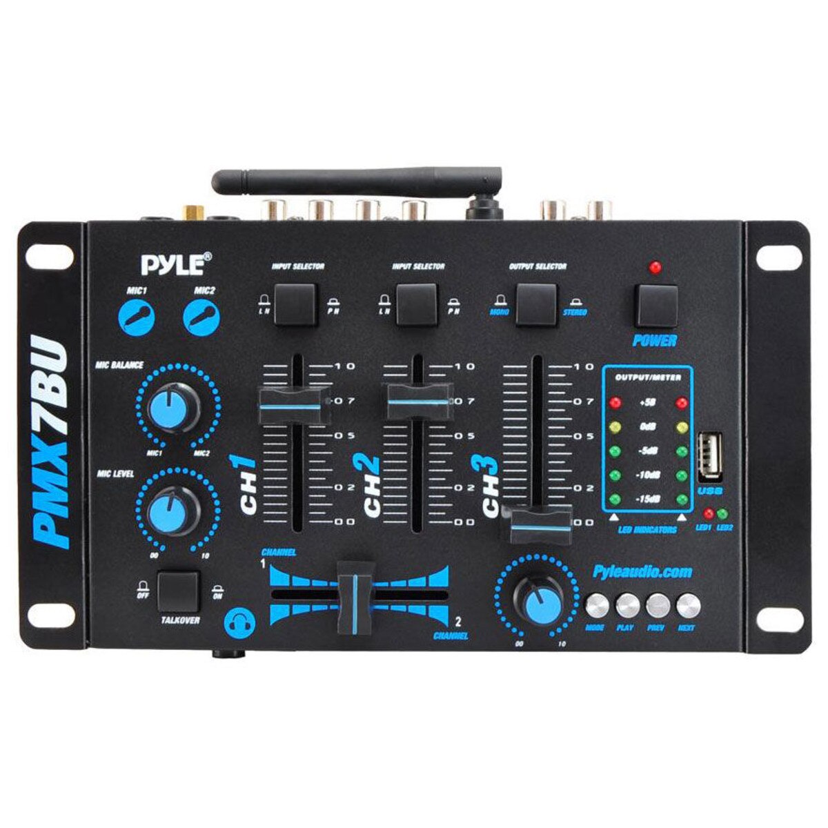 Pyle PMX7BU 3Channel DJ MP3 Mixer with Bluetooth & USB Flash Drive Reader